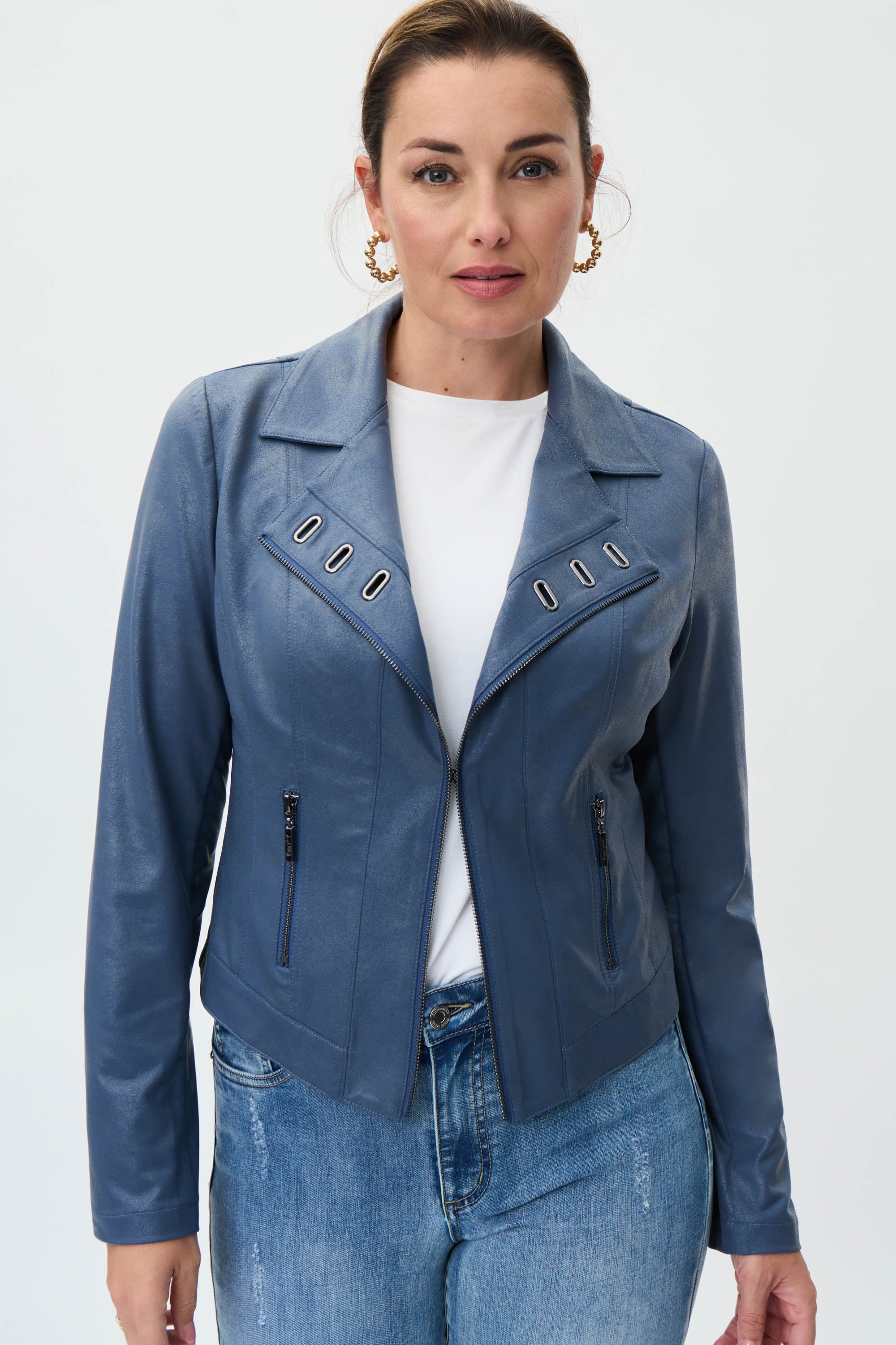 Blue faux hotsell suede biker jacket